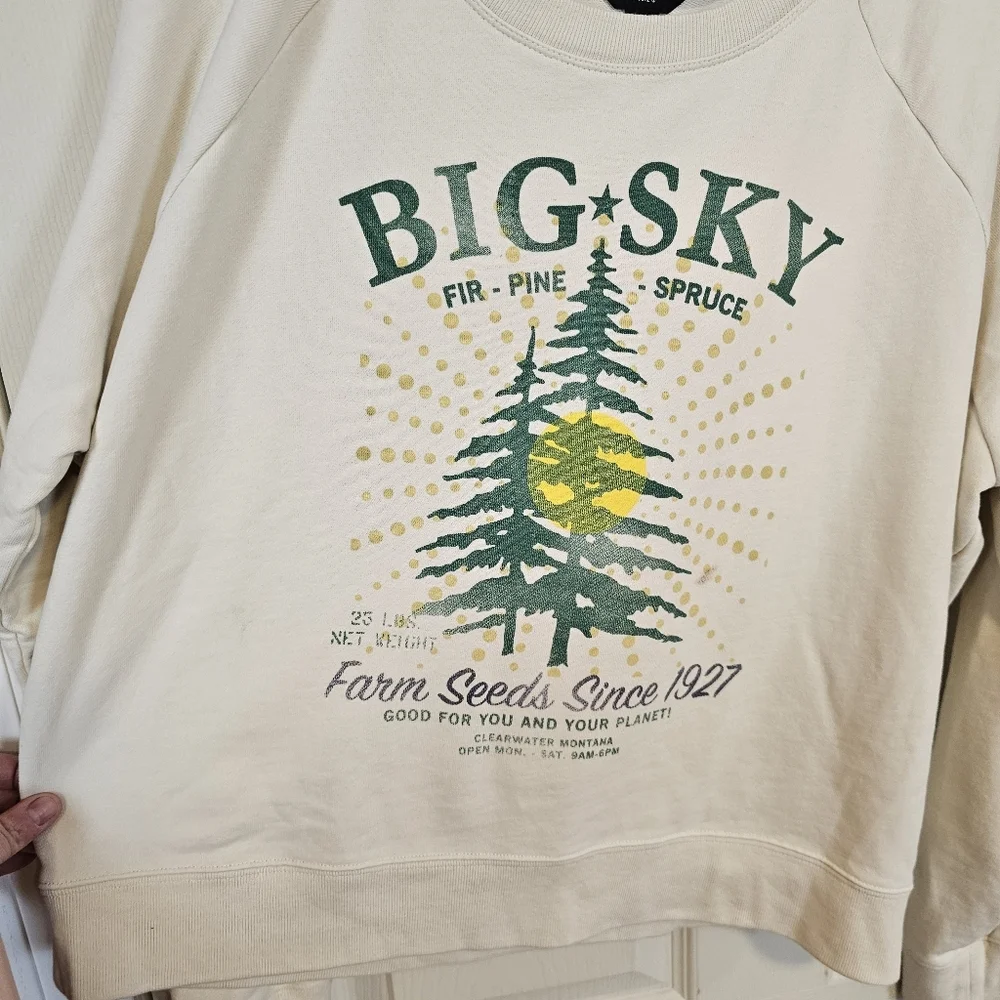 J. Crew Big Sky Graphic Sweatershirt Terry Ivory Crewneck Tree Outdoor